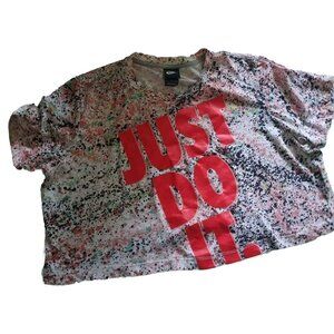 Nike Neon Just Do It Paint Splatter Cropped Shirt. Size Large